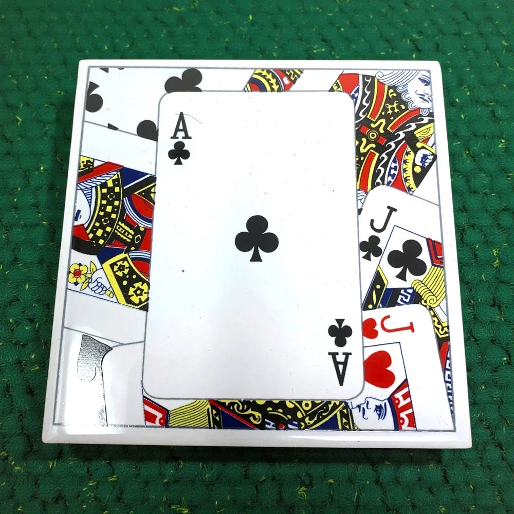 Vintage NEW Aces High Playing Card Ceramic Porcelain Coasters Cork Backed 4.25